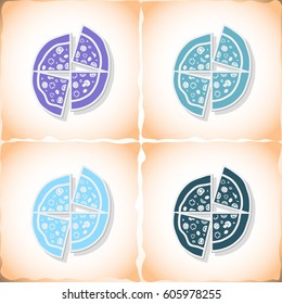 Pizza. Flat sticker with shadow on old paper. Vector illustration