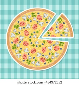 Pizza in flat style. Elements on the theme of the restaurant business. Vector illustration.