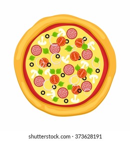Pizza in flat style isolated on white background. Icon food silhouette. Vector illustration