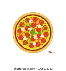 Pizza in flat style on white background. Vector illustration