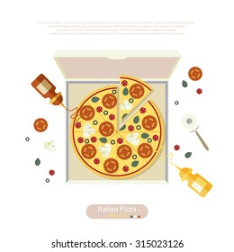 pizza flat style vector illustration art food fast