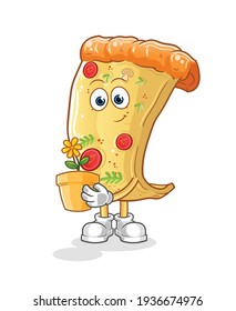 pizza with a flower pot illustration. character vector