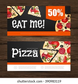 Pizza Flyer. Gift Voucher Template. Vector illustration