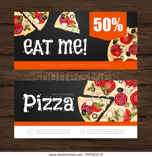 Pizza Flyer Geschenkgutschein Vorlage Vektorillustration Stock Vektorgrafik Lizenzfrei