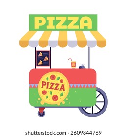 Pizza food cart on isolated background. Vector illustration in a flat style