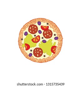 Pizza. Food cartoon. Isolated vector object on white background.