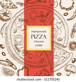 pizza food cover    drawing style template , modern vector illustration