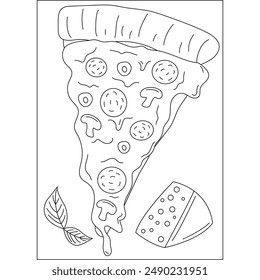 pizza food dish coloring book page for kids or grown adults coloring book mindful relaxation activity