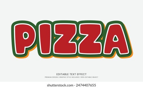 pizza comida editable 3d efecto de texto Plantilla tipografía en negrita y estilo abstracto, logotipo de la comida y marca de comida rápida