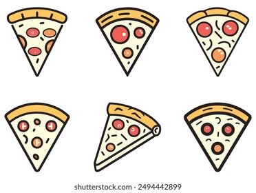 Pizza food icon cook outline and color tomato hot design.