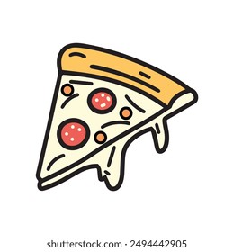 Pizza food icon cook outline and color tomato hot design.