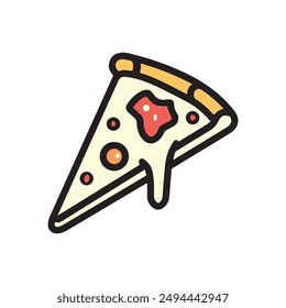 Pizza food icon cook outline and color tomato hot design.