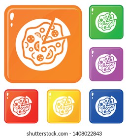Pizza food icons set collection vector 6 color isolated on white background