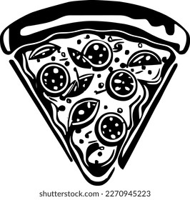 Pizza, food, isolated, vintage drawing, vector illustration, black color