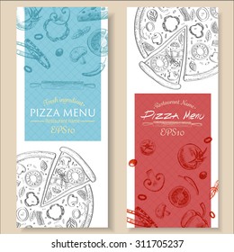 Pizza Food Menu Cafe  Brochure. Drawing Template., Retro Color  Vector Illustration 