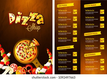 Pizza food menu for restaurant and cafe.