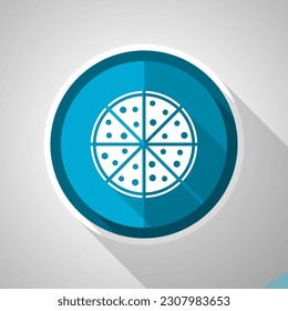 Pizza, food, restaurant symbol, flat design vector blue icon with long shadow