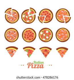 Pizza Food Set. Flat Design Style. Vector illustration