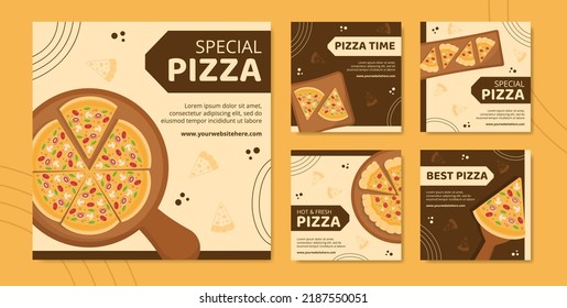 Pizza Food Social Media Post Template Hand Drawn Cartoon Background Vector Illustration