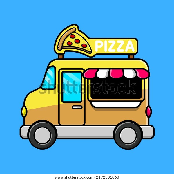 \
Pizza Food Truck Cartoon Vector Icon\
Illustration. Flat Cartoon\
Concept