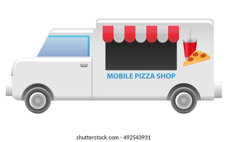 Pizza food truck vector icon