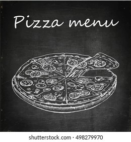 Pizza Food Vector Flat Illustration Chalk Board Drawing Icon Isolated Menu Fast