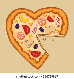 pizza in the form of heart - vector illustration