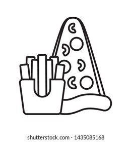 pizza with french fries isolated icon