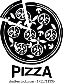 Pizza - Freshly baked pizza logo. Pizza cafe logo, label, poster. Vintage poster. Print for T-shirt, typography.