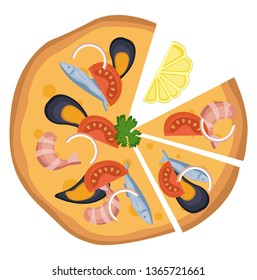 Pizza Frutti Di Mare Illustration Vector On White Background