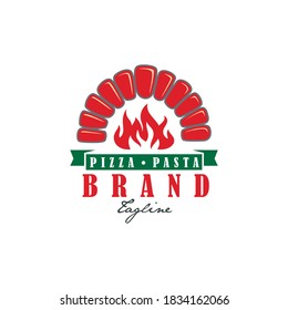 Pizza Furnace and Fire Logo Design Vector Image