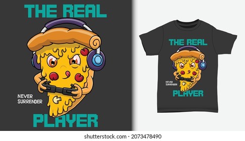 pizza gamer character. with t shirt mock up