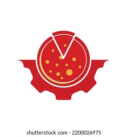 Pizza gear vector logo design. Food and mechanic symbol or icon.