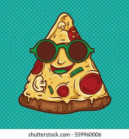 Pizza Geek Mascot Illustration. Vector Illustration