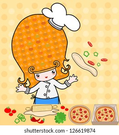 Pizza girl in kitchen