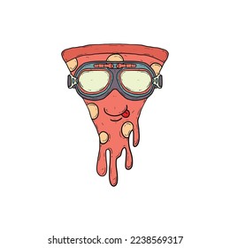 Pizza mit Brille, geeignet für Aufkleberdesign und T-Shirt-Design