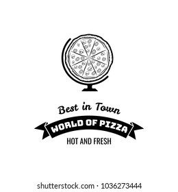 Pizza Globe in thin line style isolated on white background. Food silhouette. Vector illustration.