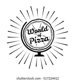 Pizza Globe in thin line style isolated on white background. Food silhouette. Vector illustration