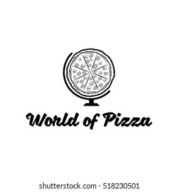 Pizza Globe in thin line style isolated on white background. Food silhouette. Vector illustration
