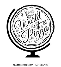 Pizza Globe in thin line style isolated on white background. Food silhouette. Vector illustration