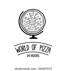 Pizza Globe in thin line style isolated on white background. Food silhouette. Vector illustration