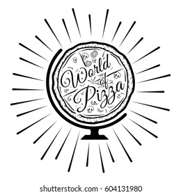 Pizza Globe in thin line style isolated on white background. Food silhouette. Vector illustration