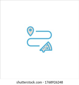 Pizza GPS path. Food delivery service icon flat vector logo design trendy illustration.  Simple graphic symbol signage