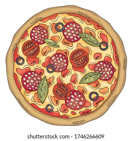 Pizza graphic fast food color sketch isolated illustration vector