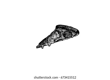 Pizza, graphic hand drawn illustration isolated on white background