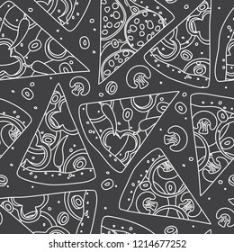 Pizza Graphic Seamless Pattern on Dark Grey Background