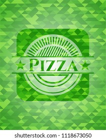 Pizza green emblem. Mosaic background