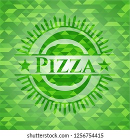 Pizza green emblem with triangle mosaic background