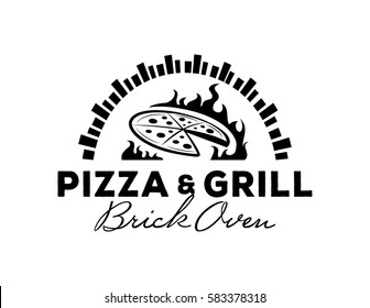 Pizza & Grill Logo With Hot Brick Oven