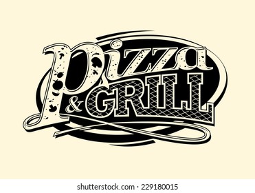 Pizza and grill symbol or stamp. 